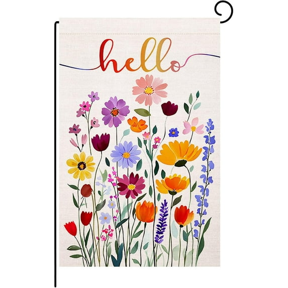 Hello Spring Garden Flag Outside 12x18 Inch Double Sided Small Seasonal Farmhouse Floral Yard Flag Outdoor Decoration