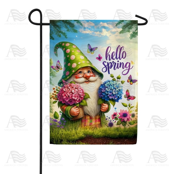 Hello Spring Garden Gnome Hydrangea Whimsical Seasonal Floral Outdoor Welcome Display, 12x18 POLE NOT INCLUDED