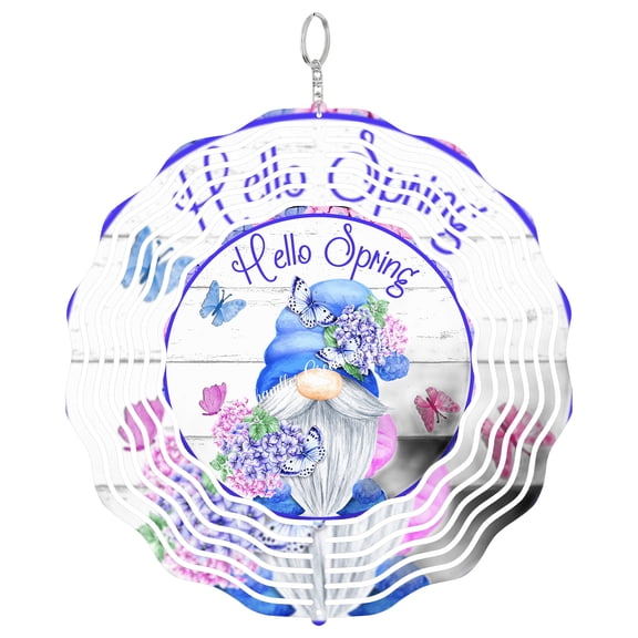 Hello Spring Gnome 3D Wind Spinner, Cute Garden Guardian Metal Art, Kinetic Yard Decor, Fantasy Lover Gift