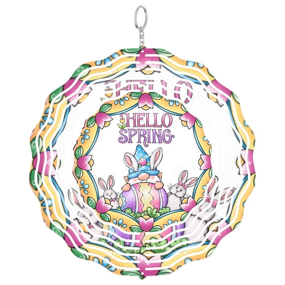 Hello Spring Gnome 3D Wind Spinner, Easter Holiday Kinetic Sculpture, Cute Garden Outdoor Decoration