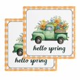 thumbnail image 1 of Hello Spring Kitchen Dish Towels for Drying Dishes Set of 2, Easter Flowers Green Truck Floral Orange Plaid Waffle Weave Microfiber Hand Tea Bathroom Towels Quick Dry & Absorbent Towel 12x12, 1 of 7