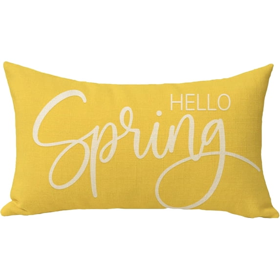 Hello Spring Lumbar Decorative Throw Pillow Cover 12x20 Inch Rectangular Yellow Farmhouse Cushion Case for Seasonal Home Sofa Decoration Add Vibrant Spring Vibes to Your Living Space