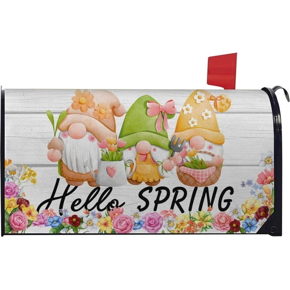 Hello Spring Mailbox Covers Magnetic Large Size 21" X 25.5" Spring Flowers Mailbox Covers Decals Mailbox Wrap Post Letter Box Cover for Garden Yard Letter Box Decor