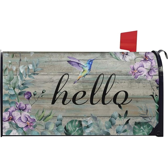 Hello Spring Mailbox Covers Magnetic Standard Size 18" X 21" Spring Flowers Mailbox Covers Decals Mailbox Wrap Post Letter Box Cover for Garden Yard Letter Box Decor