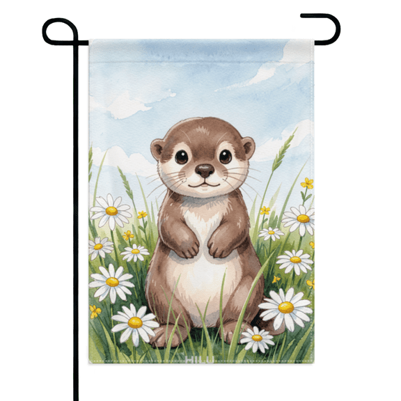 Hello Spring Otter Daisy Garden Flag 12×18in Double Sided, Linen Floral Style, Fresh Outdoor Yard, and Farmhouse Decoration
