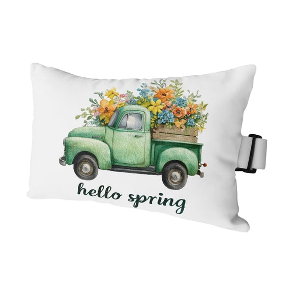 Hello Spring Outdoor Pillows for Chaise Lounge Chair Waterproof Lumbar Pillows with Insert&Adjustable Strap Beach Headrest Pillow Easter Flowers Green Car Vintage Floral Pillow for Patio Pool 11"x16"