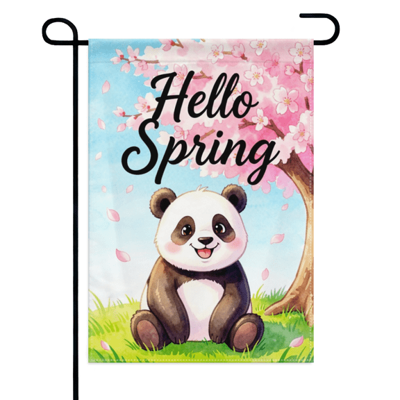 Hello Spring Panda Garden Flag 12×18in Double Sided Cute Bamboo Bear Weatherproof Decor For Outdoor Lawn Patio Porch