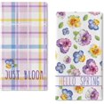 thumbnail image 1 of Hello Spring Pansy Flower Kitchen Dish Towels Set of 2, Purple Floral Just Bloom Hand Towels Drying Baking Cooking Cloth, Plaid Check Farmhouse Seasonal Home Kitchen Decor 18x26 Inch, 1 of 6