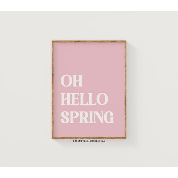 Hello Spring Pastel Pink Decorative Wall Art, Unframed Paper Print Size 8x12