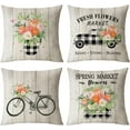 thumbnail image 1 of Hello Spring Pillow Covers 16x16 Set of 4 Floral Throw Pillow Covers Spring Summer Decorative Cushion Covers Truck Biycle Flower Pillow Cases for Home Sofa Couch Outdoor Decor (16 by 16), 1 of 5