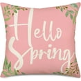 thumbnail image 1 of Hello Spring Pillow Covers 20x20 Inch Pink Green Leaves Spring Farmhouse Decorative Throw Pillow Cases Cotton Linen Square Cushion Cover for Sofa Couch, 1 of 6