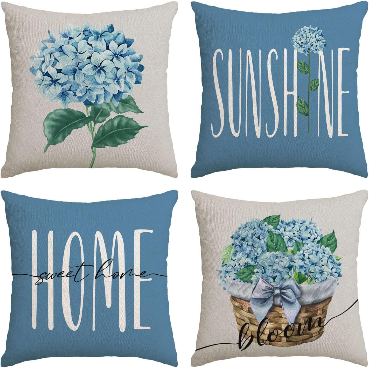 Hello Spring Pillow Covers 20x20 Set of 4 Floral Throw Pillow Covers Spring Summer Decorative Cushion Covers Truck Biycle Flower Pillow Cases for Home Sofa Couch Outdoor Decor (20 by 20)