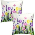 thumbnail image 1 of Hello Spring Pillow Covers 22\u201dx22\u201d Set of 2 Tulip Lavender Wildlowers Decorative Throw Pillows Cover Spring Farmhouse Outdoor Pillowcases Summer Seasonal Floral Cushion Case, 1 of 5