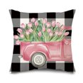 thumbnail image 1 of Hello Spring Pillow Covers Pink Tulip Bicycle Truck Pillowcases Spring Decor Farmhouse Decorations for Couch Sofa 18x18inch, 1 of 1