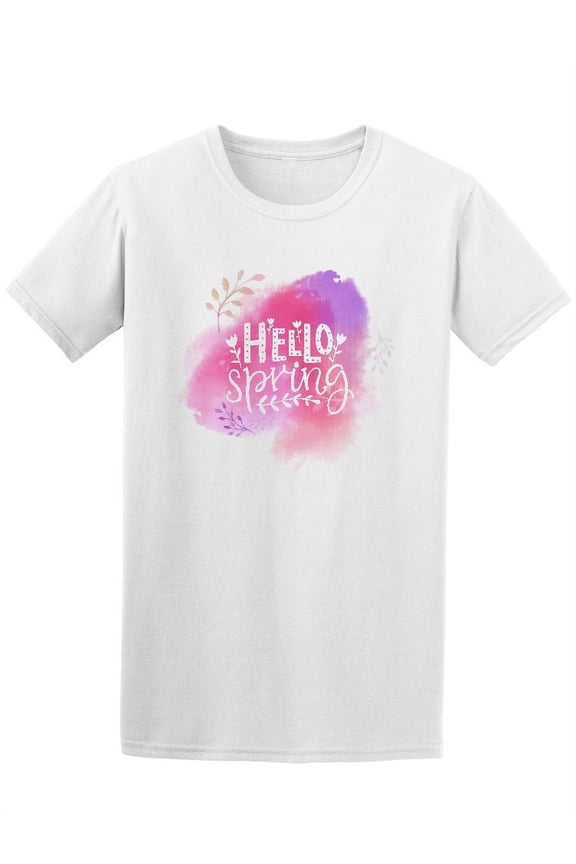 Hello Spring Pink Watercolor T-Shirt Women -Image by Shutterstock, Female Medium