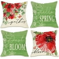 thumbnail image 1 of Hello Spring Red Poppy Decorative Throw Pillow Covers 18 x 18 Set of 4, Just Bloom Floral Flower Green Porch Patio Outdoor Pillowcase, Gather Butterfly Seasonal Cushion Case Home Decor, 1 of 6