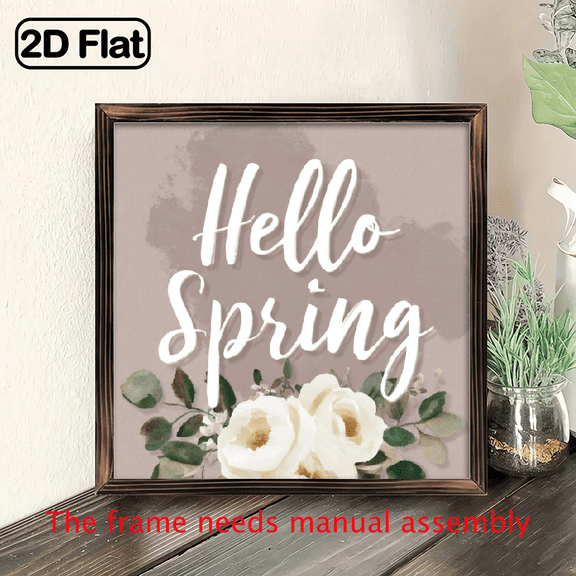 Hello Spring Rustic Wooden Sign - 8x8 Inch Farmhouse Wall Art for Entryway, Living Room Kitchen Perfect Housewarming or Easter Decor Gift 1pcs