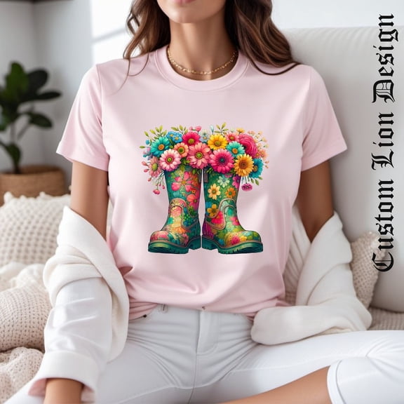 Hello Spring Shirt, Floral Garden Boots Shirt, Rain Boots Shirt, Spring Floral Rainboots Tshirt, Spring Flowers Short Sleeve T Shirt SWEATSHIRT All Size S-5XL