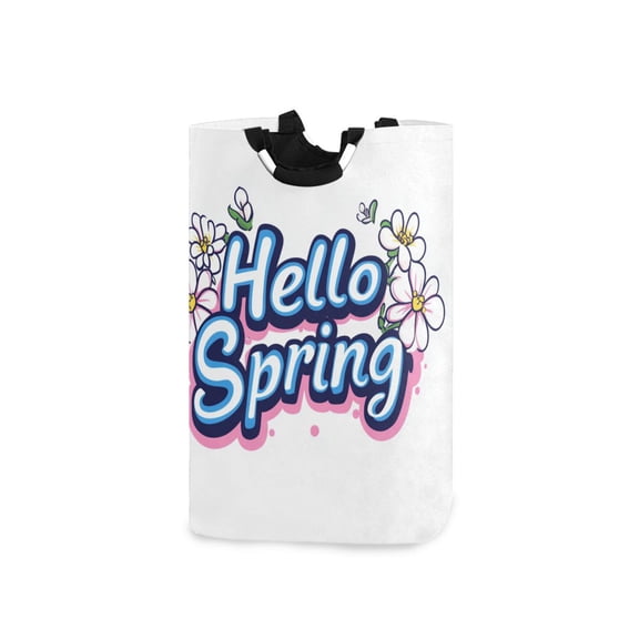 Hello Spring Sign Florals Laundry Basket with Handles Foldable Laundry Hamper Freestanding Washing Bin 50L