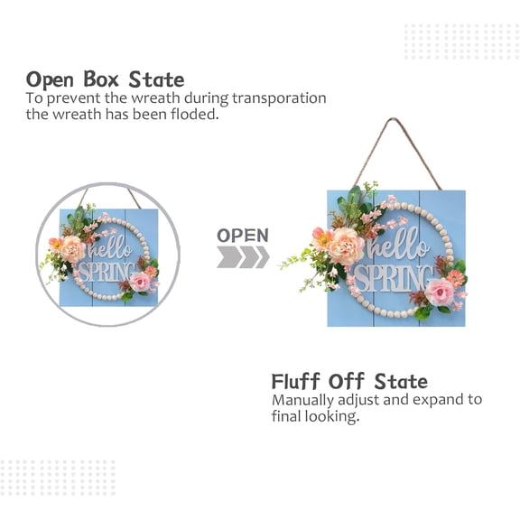 Hello Spring Sign Wreath for Front Door, Artificial Flower Wreath with Hello Spring Wooden Sign for Farmhouse Wall Wedding Decor Window Front Porch Decor$$Home Decor, Kitchen, & Other