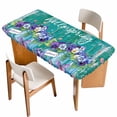 thumbnail image 1 of Hello Spring Table Cloths for 4 Foot Rectangle Tables, Pastoral Purple Bottle Floral Dark Green Wood Patio Waterproof Elastic Fitted Tablecloths, Washable Rectangular Table Cover for Camping, 1 of 8