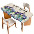 thumbnail image 1 of Hello Spring Table Cloths for 6 Foot Rectangle Tables, Pastoral Purple Bottle Floral Rustic Burlap Patio Waterproof Elastic Fitted Tablecloths, Washable Rectangular Table Cover for Camping, 1 of 8