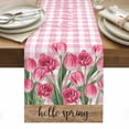 thumbnail image 1 of Hello Spring Table Runner - 36 Inch Long, Kitchen Dining Table Runner Dresser Scarves, Pink Tulip Flowers Farmhouse Buffalo Plaid Wooden Farmhouse Decor for Coffee Tables Wedding Party Banquet, 1 of 7