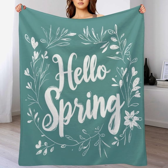 Hello Spring Throw Blanket 50"x60" Spring Saying Flowers Throw Blanket Ultra Soft Warm Fleece Blanket Unique Ideas Girls Boys Cozy Flannel Throw