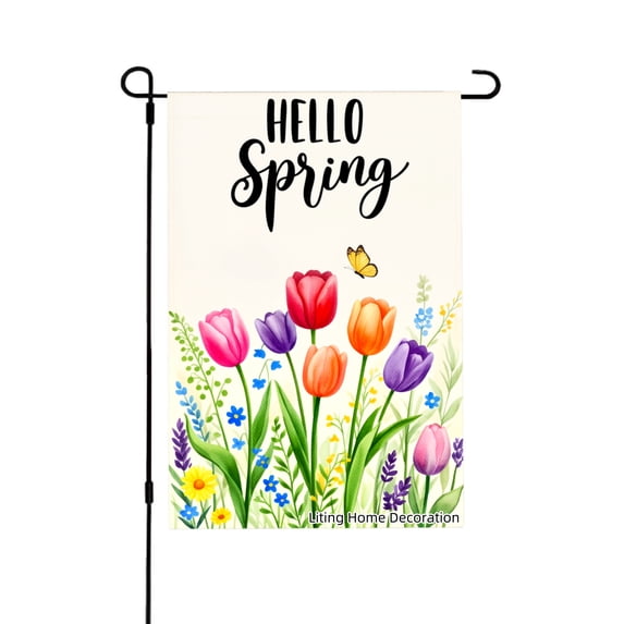 Hello Spring Tulip Garden Flag For Home Outdoor Garden Yard Decor 12x18 Inch