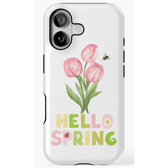 Hello Spring Tulips and Ladybird Bee Phone Case for iPhone 11 12 13 14 15 16 17 Pro Max