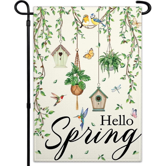 Hello Spring Vertical Garden Flag 12x18 Double Sided Spring Bird Floral Summer Indoor Outdoor Farmhouse Decor
