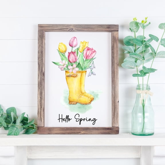 Hello Spring Wellie Flower Poster Unframed Paper Print