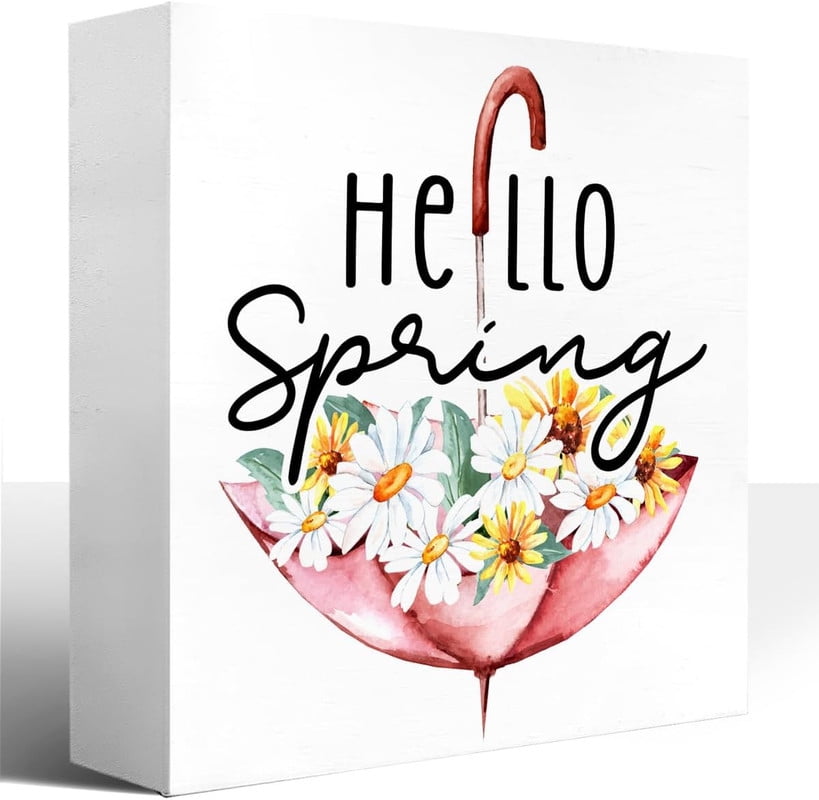 Hello Spring Wood Block Signs,Spring Wooden Desk Sign,Spring Sign ...