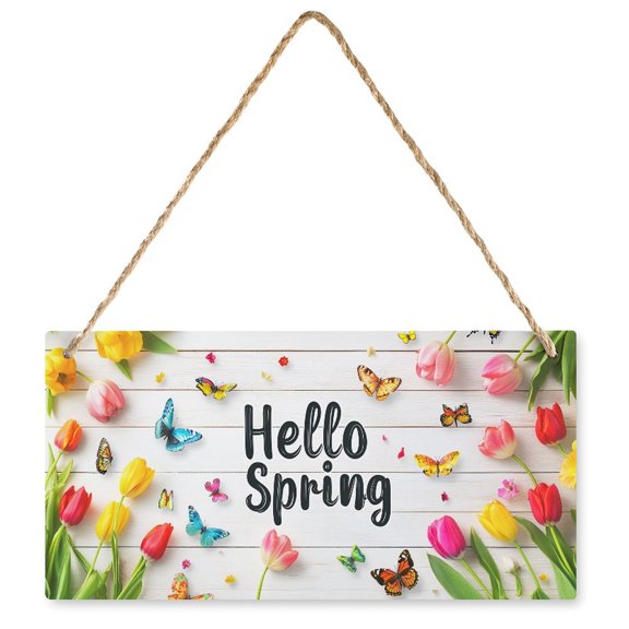Hello Spring - Wooden Wreath Accent Sign; Home Decorations