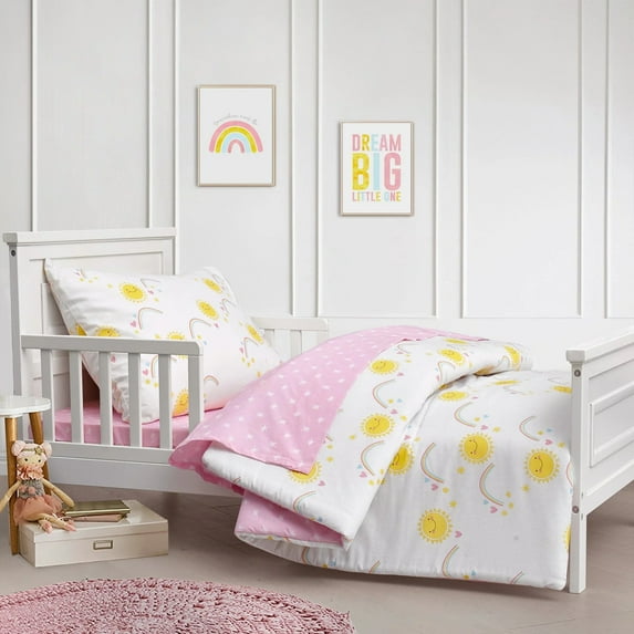 Hello Spud 100% Cotton Rainbows and Sunshine Cotton Toddler Comforter Set Multi 4Pc 42x57