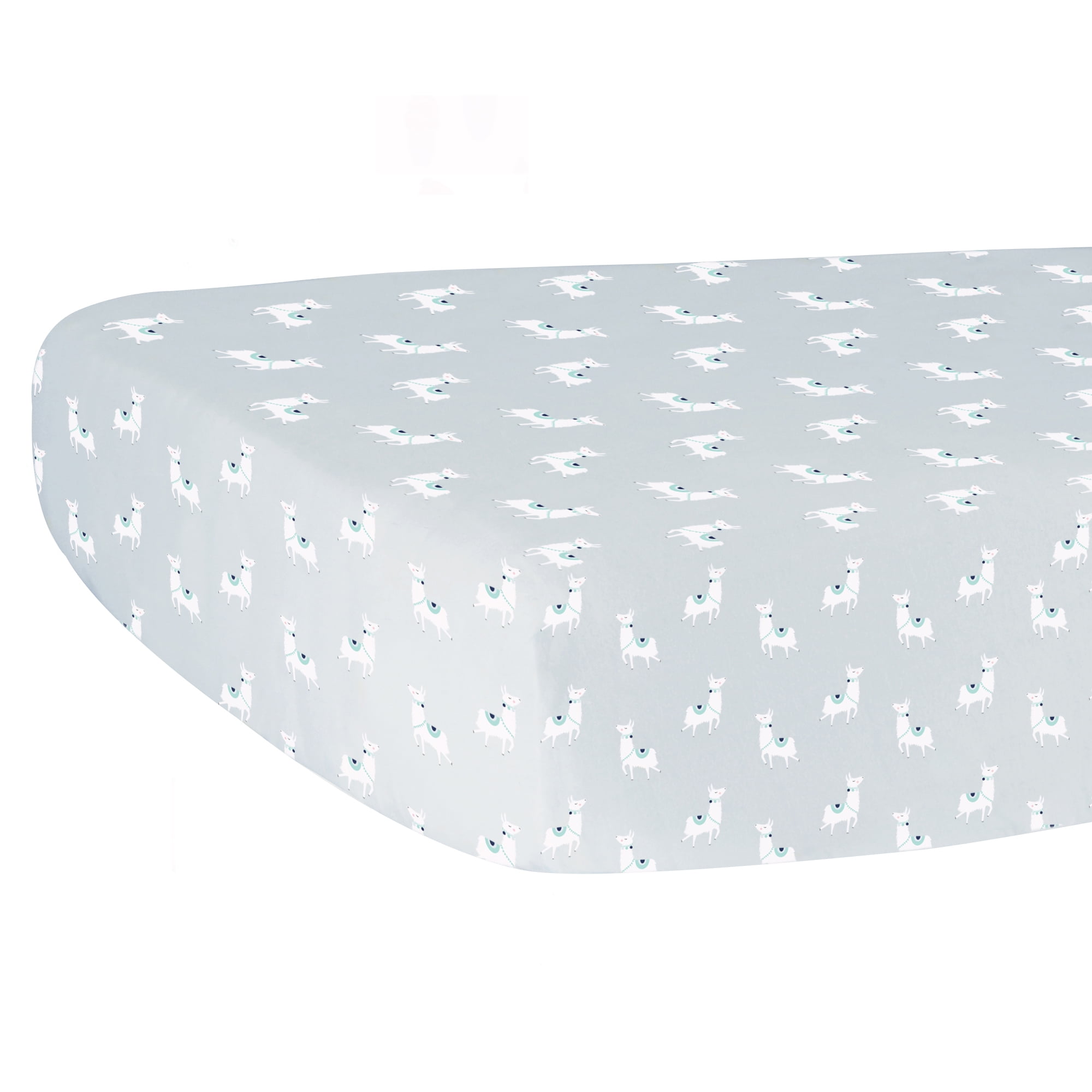 Hello Spud 100% Organic Cotton Jersey Fitted Crib Sheet Llama Gray Ground