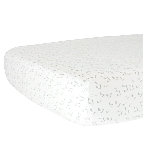 Hello Spud 100% Organic Cotton Jersey Fitted Crib Sheet Music Notes Gray