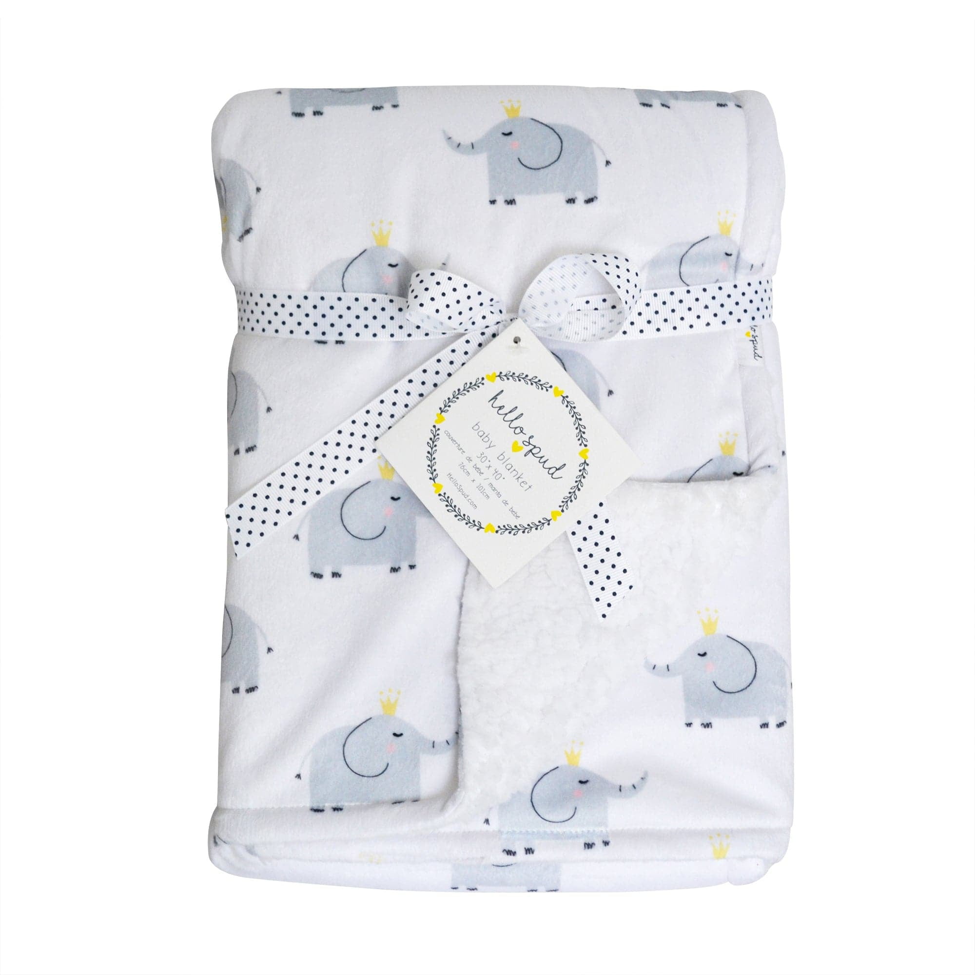 Gray Elephant Pattern Cotton Sherpa Reversible Baby Blanket