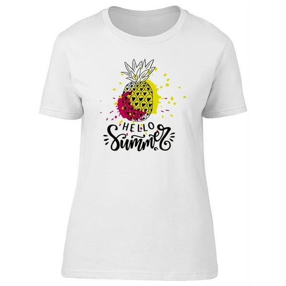 Hello Summer Abstract Pineapple T-Shirt Women -Image by Shutterstock, Female Medium