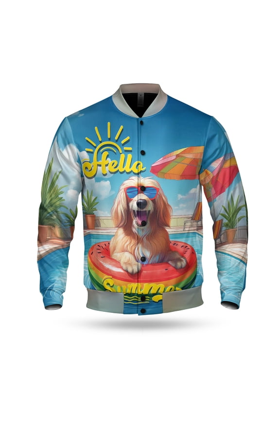 Hello Summer Afghan Hound Pool Day on Watermelon Float All Over Print 3D Baseball Jacket Dog Lover Bomber Jacket Softball - 13008