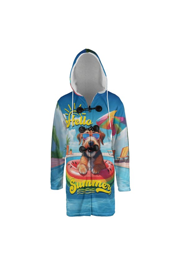 Hello Summer Airedale Terrier Pool Day on Watermelon Float All Over Print 3D Hooded Duffle Toggle Coat Dale Waterside Dog Lover - 13008
