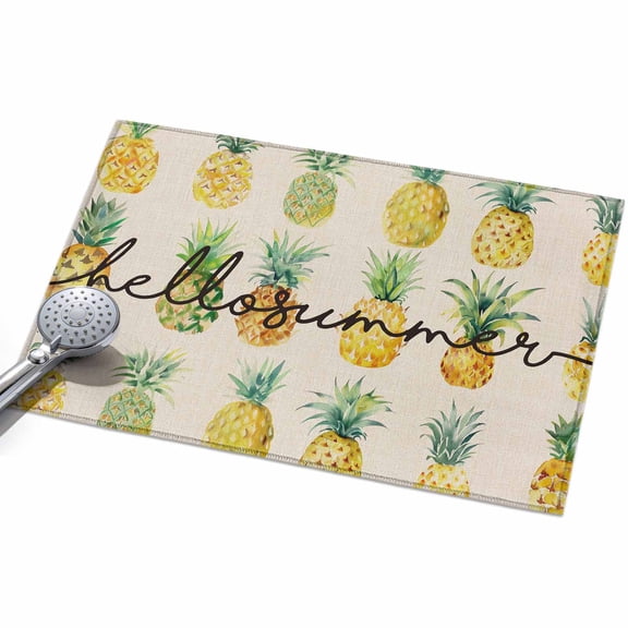 Hello Summer Area Rugs 2x3ft Yellow Pineapple with Leaves Beige Floor Rug&nbsp;Non Slip Low Pile Ultra Soft Throw Carpet for Entryway Indoor Entrance Kitchen Bathroom