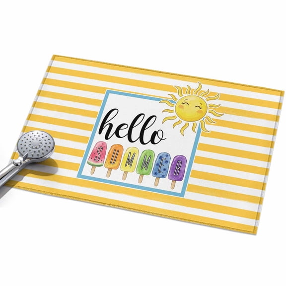 Hello Summer Area Rugs 2x3ft Yellow Stripes Rainbow Ice Cream Sunshine Cartoon Floor Rug Non Slip Low Pile Ultra Soft Throw Carpet for Entryway Indoor Entrance Kitchen Bathroom