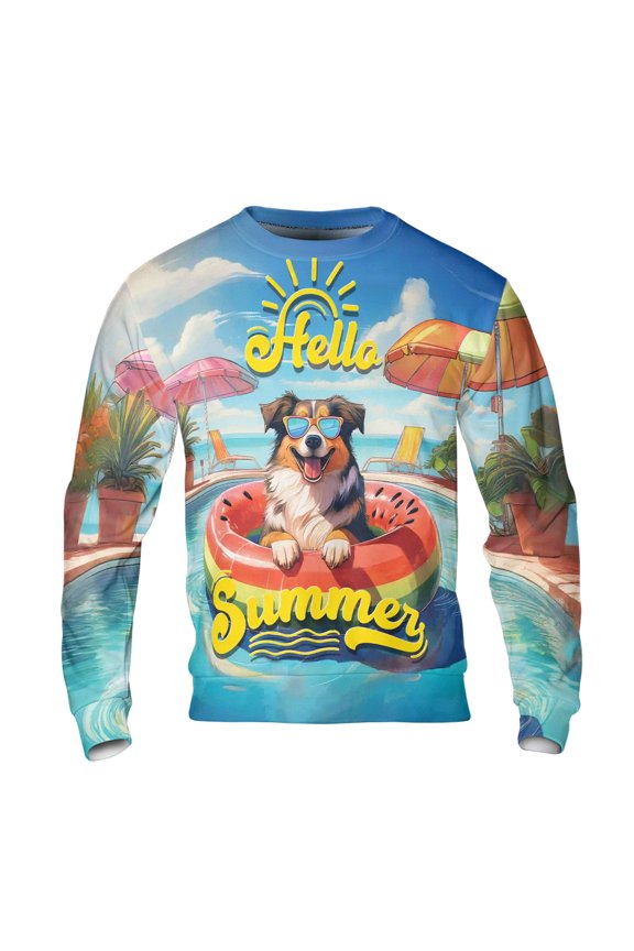 Hello Summer Australian Shepherd Pool Day on Watermelon Float All Over Print 3D Sweatshirt Unisex Merch Aussie Dog Lover Gifts - 13008