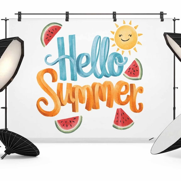 Hello Summer Backdrop for Photography, Sun Watermelon Photo Backdrop Portrait Background Party Banner Photo Backgrounds for Studio Booth Props, 7x5ft