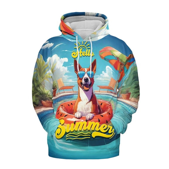 Hello Summer Basenji Pool Day on Watermelon Float All Over Print 3D Hoodie Unisex Merch Hoodies African Barkless Dog Lover - 13008