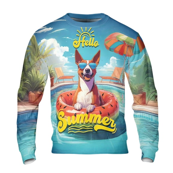 Hello Summer Basenji Pool Day on Watermelon Float All Over Print 3D Sweatshirt Unisex Merch African Barkless Dog Lover - 13008