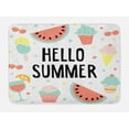 thumbnail image 1 of Hello Summer Bath Mat, Pastel Tone Lettering with Summer Tastes Watermelon Cherry and Ice Cream, Plush Bathroom Decor Mat with Non Slip Backing, 29.5" X 17.5", Multicolor, by Ambesonne, 1 of 2
