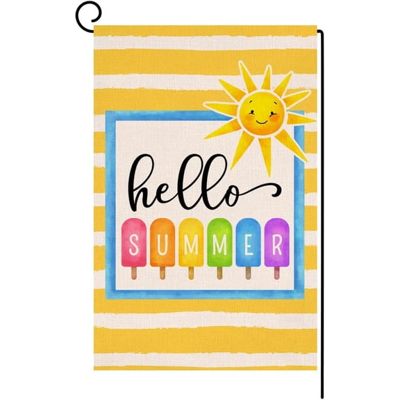 Hello Summer Beach Garden Flag 12x18 Vertical Double Sided Colorful Popsicle Holiday Outside Decorations Burlap Yard Flag BW296