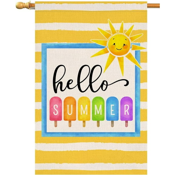 Hello Summer Beach Garden Flag 12x18 Vertical Double Sided Colorful Popsicle Holiday Outside Decorations Burlap Yard Flag BW296